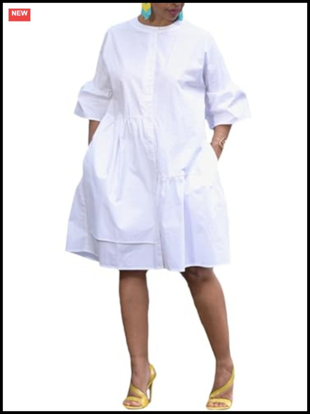 Button Down Shirt Dress Bell Sleeve A-Line Midi Dress